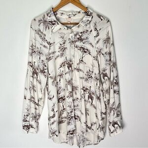 Stitch by Chenault Safari Animals Print Shirt Blouse Size XL Boho Novelty *E88